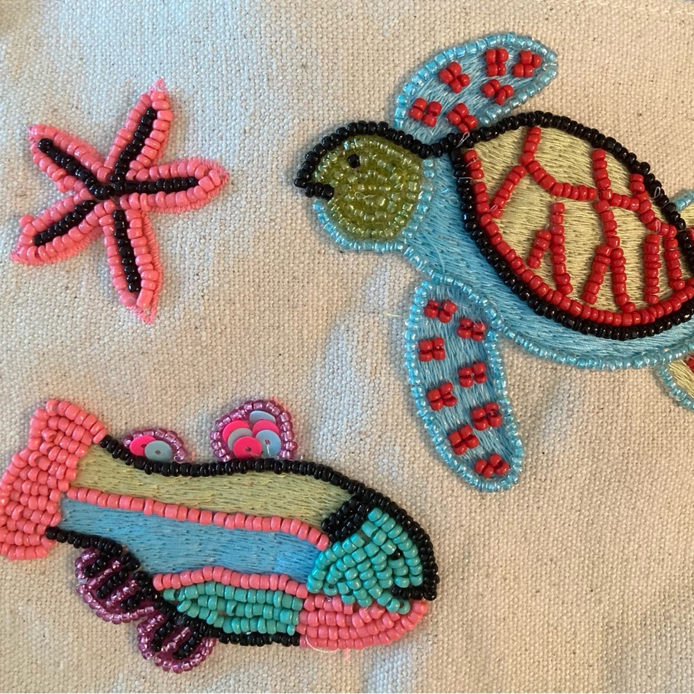 NEW America & Beyond Underwater Tales Beaded Boat Bag Sea Animals Beach Tote L - Picture 7 of 14